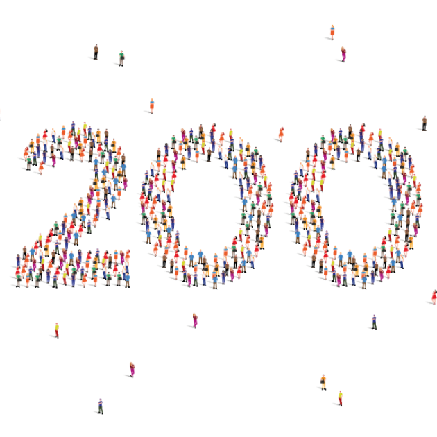 Graphic showing the number 200 made out of people