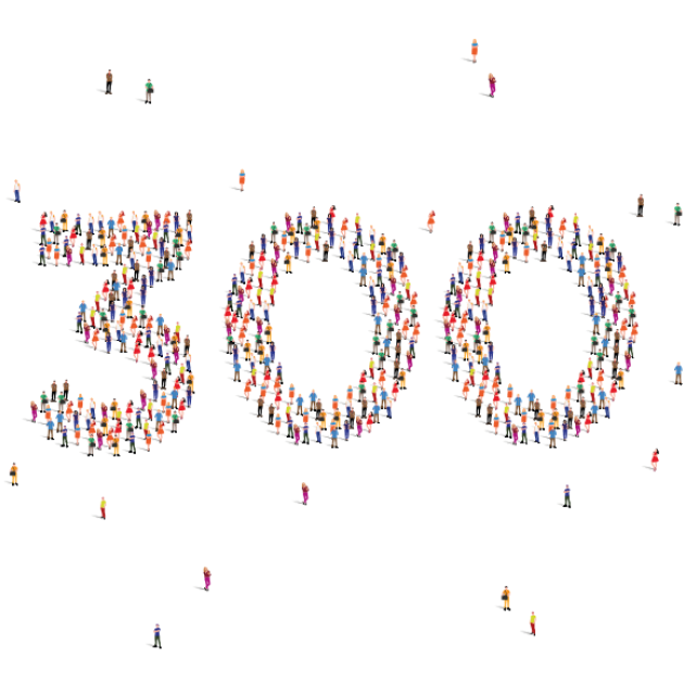Graphic showing the number 300 made out of cartoon figures