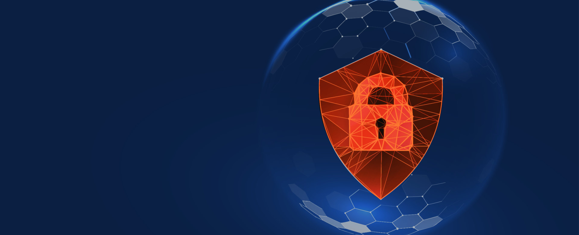 Orange padlock within a shield to represent cyber security