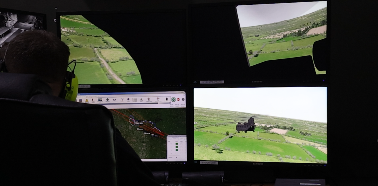 Inzpire personnel running the Chinook simulator and supporting training delivery